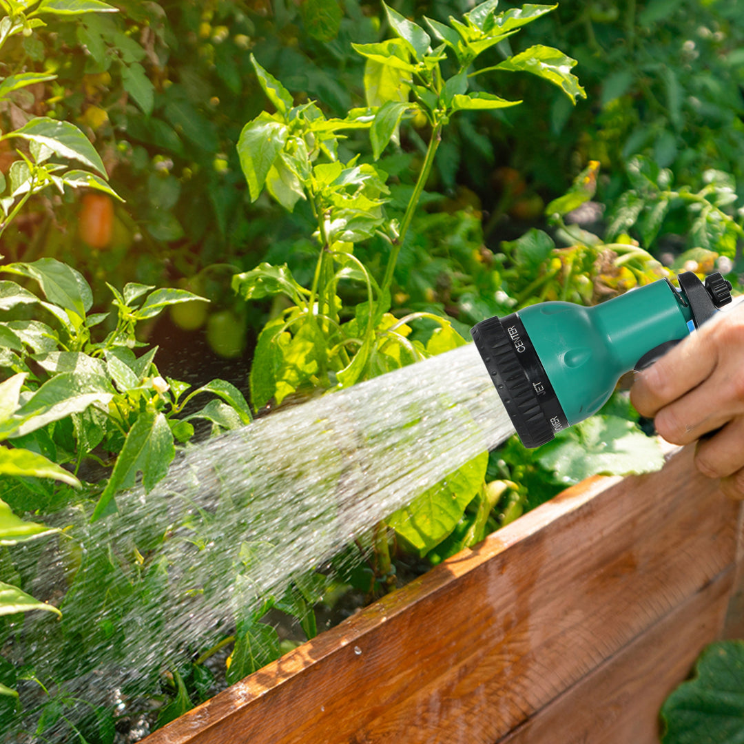 Haveslangeholder, 20+2 meter haveslange i robust hus, vægmontering, 7 sprøjtemønstre, 180° roterbar, grå