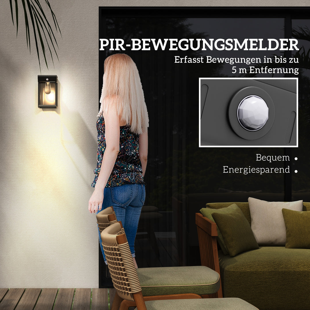 Havelampe med solcellepanel, udendørslampe, vejrbestandig, bevægelsessensor, 14 cm x 24 cm x 24 cm, sort