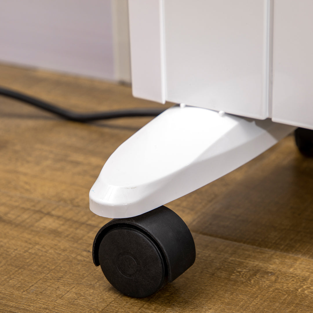 Elektrisk varmelegeme med hjul, 9 forudinstallerede tilstande, vægmonterbar, 5-35°c, hvid, 75 x 7,5 x 58,5 cm