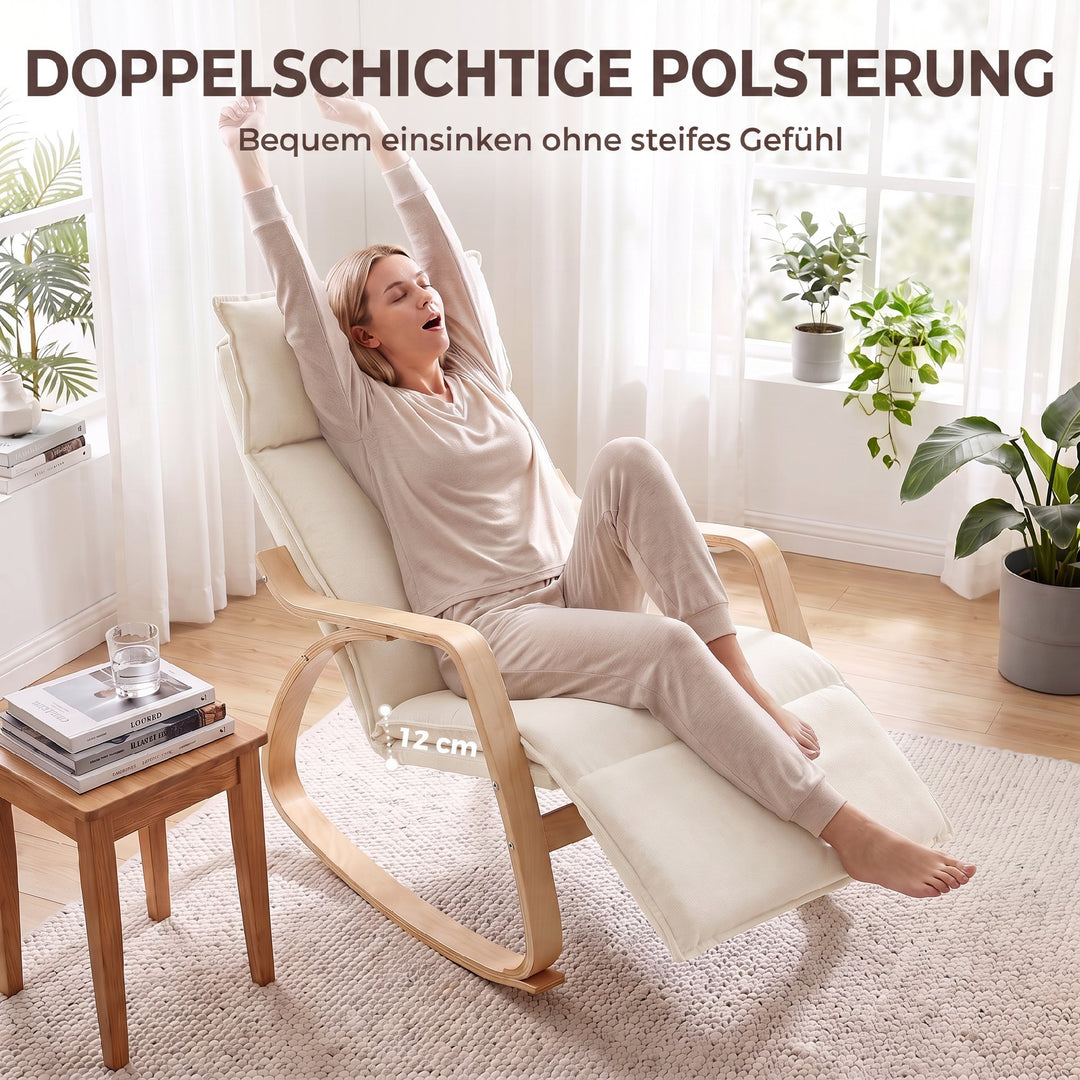 Gyngestol med justerbar fodstøtte i 5 positioner, cremehvid