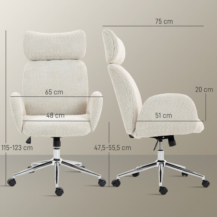 Kontorstol med justerbar nakkestøtte, ergonomisk skrivebordsstol, vippefunktion, højdejusterbar, grå og hvid