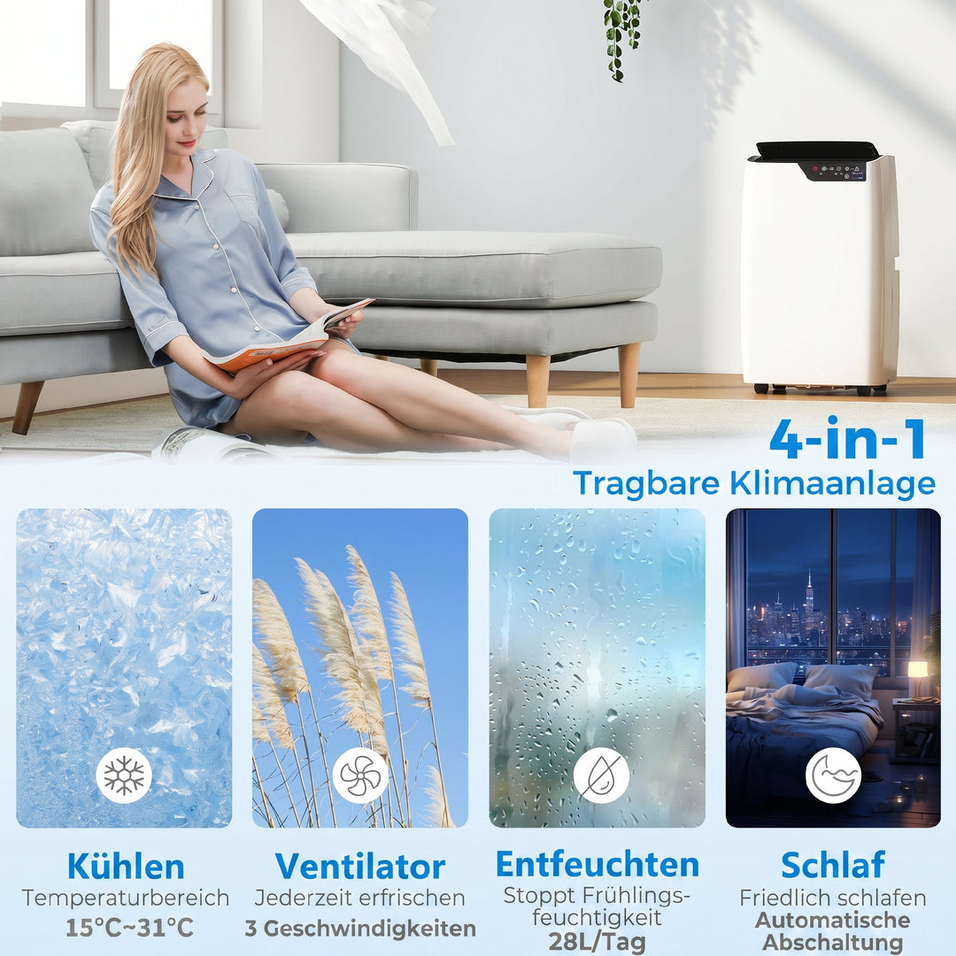 Bærbart klimaanlæg 12000 BTU, klimaanlæg med køling, affugtning, ventilator, dvaletilstand, WiFi-stemmestyring