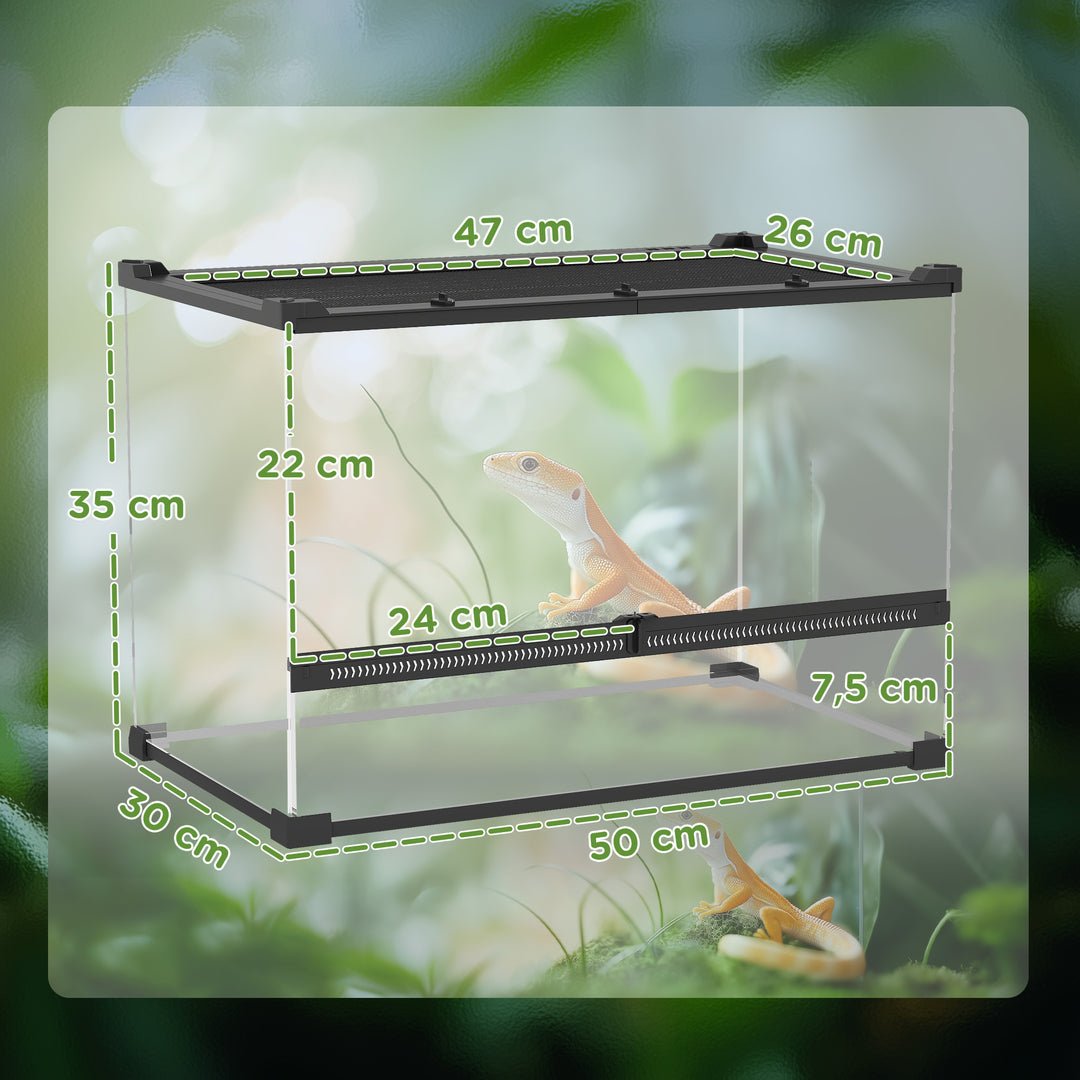 Glas krybdyrterrarium med hævet og vandtæt bund og knaplås