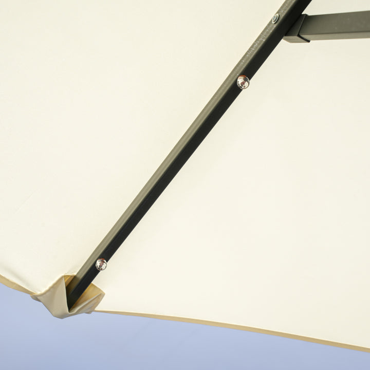 Dobbelt parasol, terrasseparasol, vipbar, med solpanel, 35 LED'er, stålramme, beige, 2,92 x 1,50 x 2,18 m