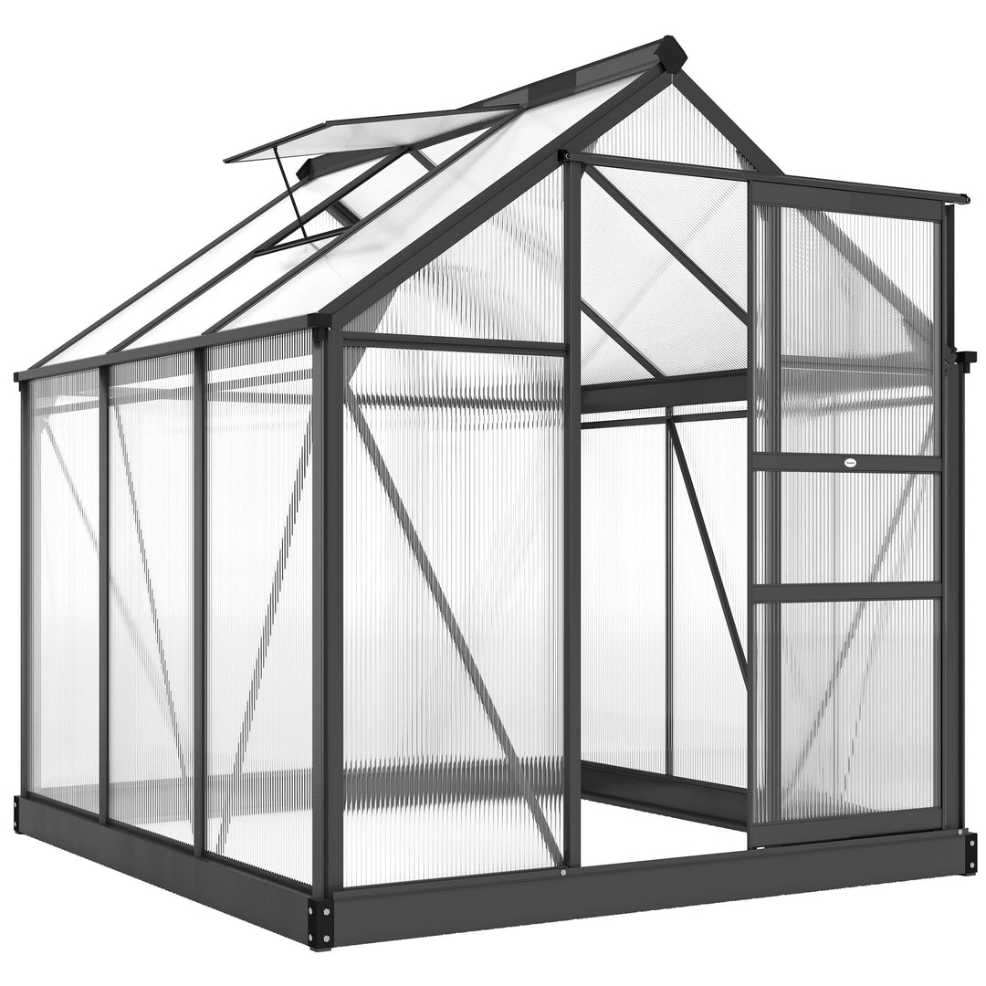 Aluminiumsdrivhus 3,65m² 190x192x201cm med fundament, tagvindue, skydedør, 4 mm UV-bestandige paneler, egnet til dyrkning af tomater, planter og som kold ramme til udendørs havebrug.