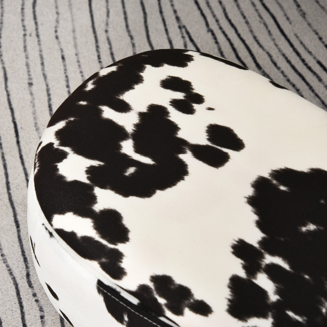 Dyreskammel, dekorativ skammel med opbevaringsplads, polstret skammel, siddeskammel, bænk med dyredesign, til stue, grisefodskammel, sort+hvid, 62 x 35 x 36 cm