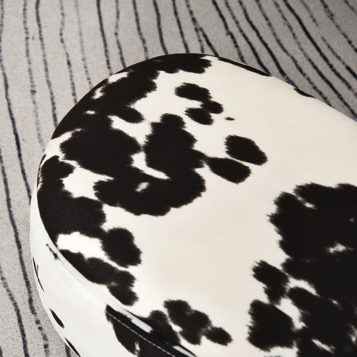 Dyreskammel, dekorativ skammel med opbevaringsplads, polstret skammel, siddeskammel, bænk med dyredesign, til stue, grisefodskammel, sort+hvid, 62 x 35 x 36 cm