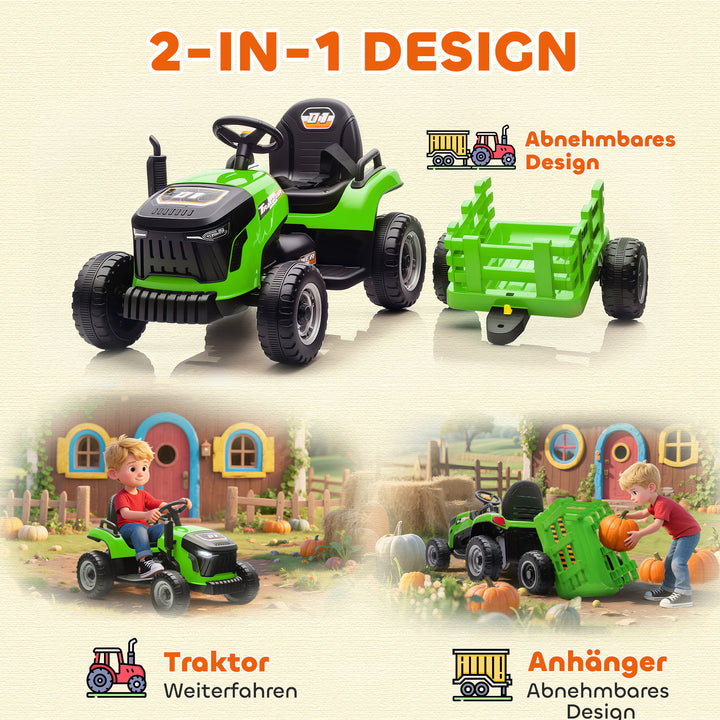 Elektrisk børnetraktor, havetraktor med fjernbetjening, blød start, til børn i alderen 3-8 år, grøn