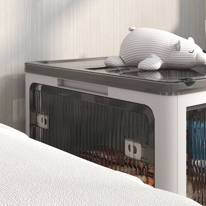 Opbevaringskasse, sammenklappelig opbevaringskurv med støvdæksel, 60 cm x 42 cm x 34 cm, hvid + grå