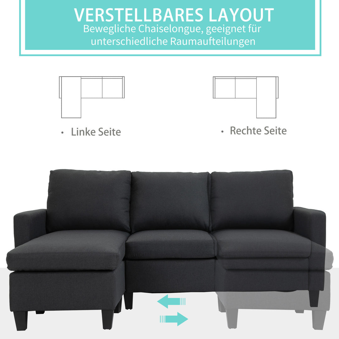 Hjørnesofa med sovefunktion, 3-personers sofa og hynder, hjørnesofa, l-formet sofa til stue, soveværelse 197 x 139 x 91 cm, hør, mørkegrå