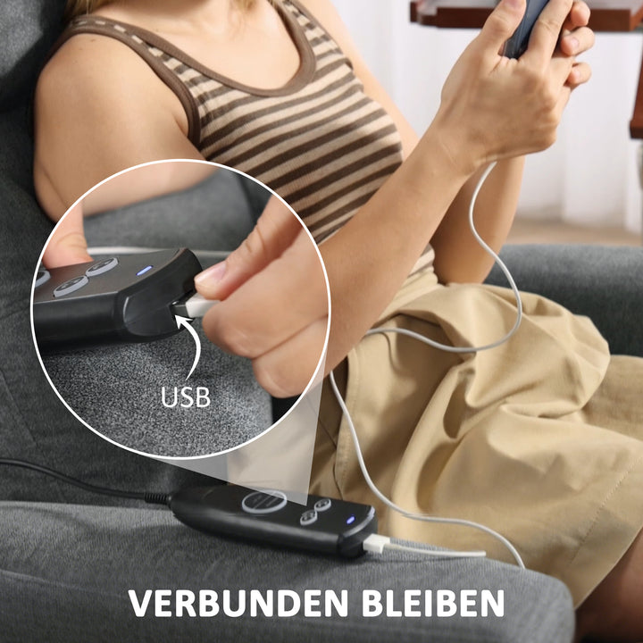 Massagestol med fjernbetjening, 8 massagepunkter, lændevarme, usb-port, sidelomme, polstret stol, grå