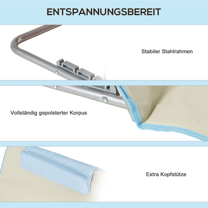 Sæt med 2 strandmåtter, justerbare, foldbare, 124L x 53B x 37-50H cm, beige