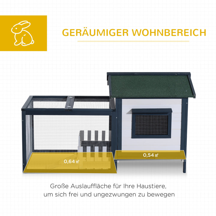 Smådyrsbur med udendørs indhegning, vejrbestandigt fyrretræ, grøn + hvid