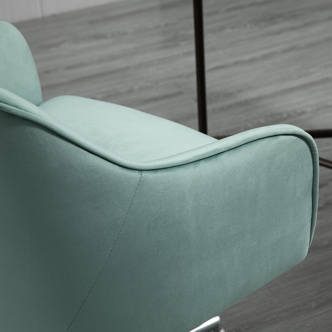 Kontorstol med knaplukning, højdejusterbar, gyngefunktion, fløjlslook, 61 cm x 59 cm x 90,5 cm, turkis