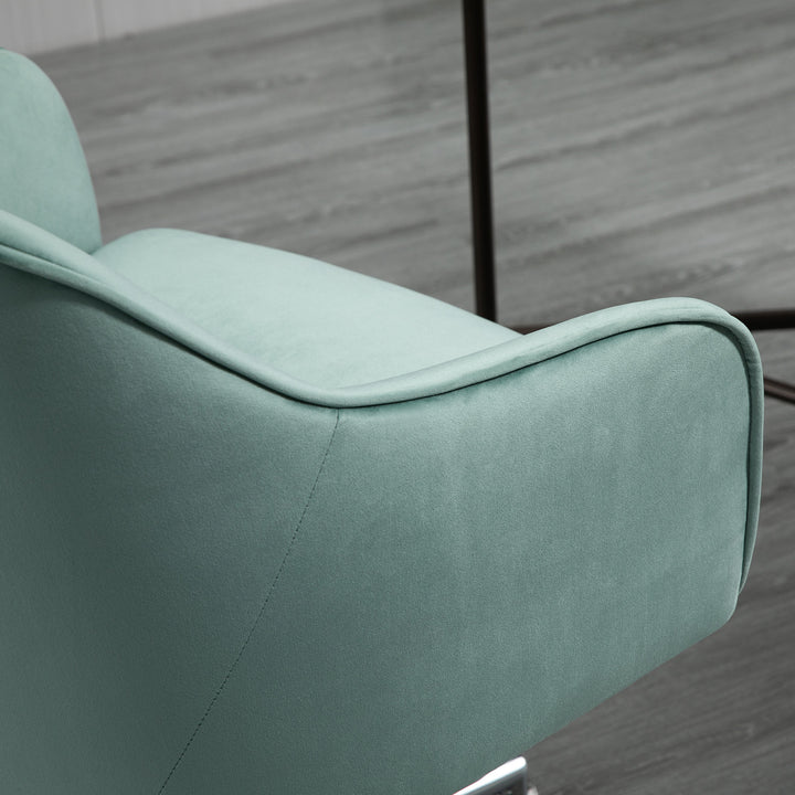 Kontorstol med knaplukning, højdejusterbar, gyngefunktion, fløjlslook, 61 cm x 59 cm x 90,5 cm, turkis