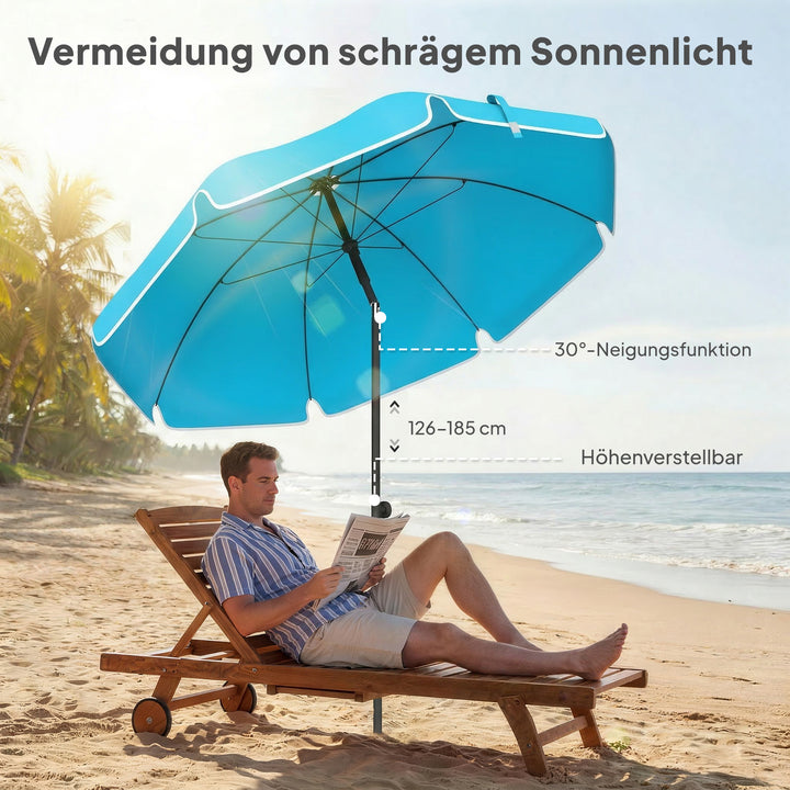 Strandparasol Ø150 cm, vandafvisende, foldbar, med sandanker, justerbar hældning, bæretaske, blå