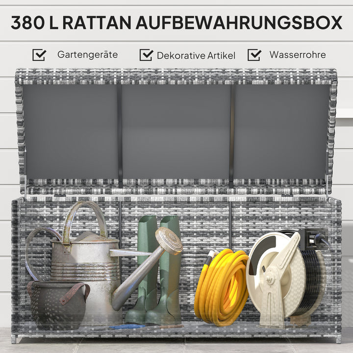 Rattan pudeboks 380l vejrbestandig pudeboks med låg opbevaringsplads uv-resistent 130 x 61 x 65 cm mørkegrå
