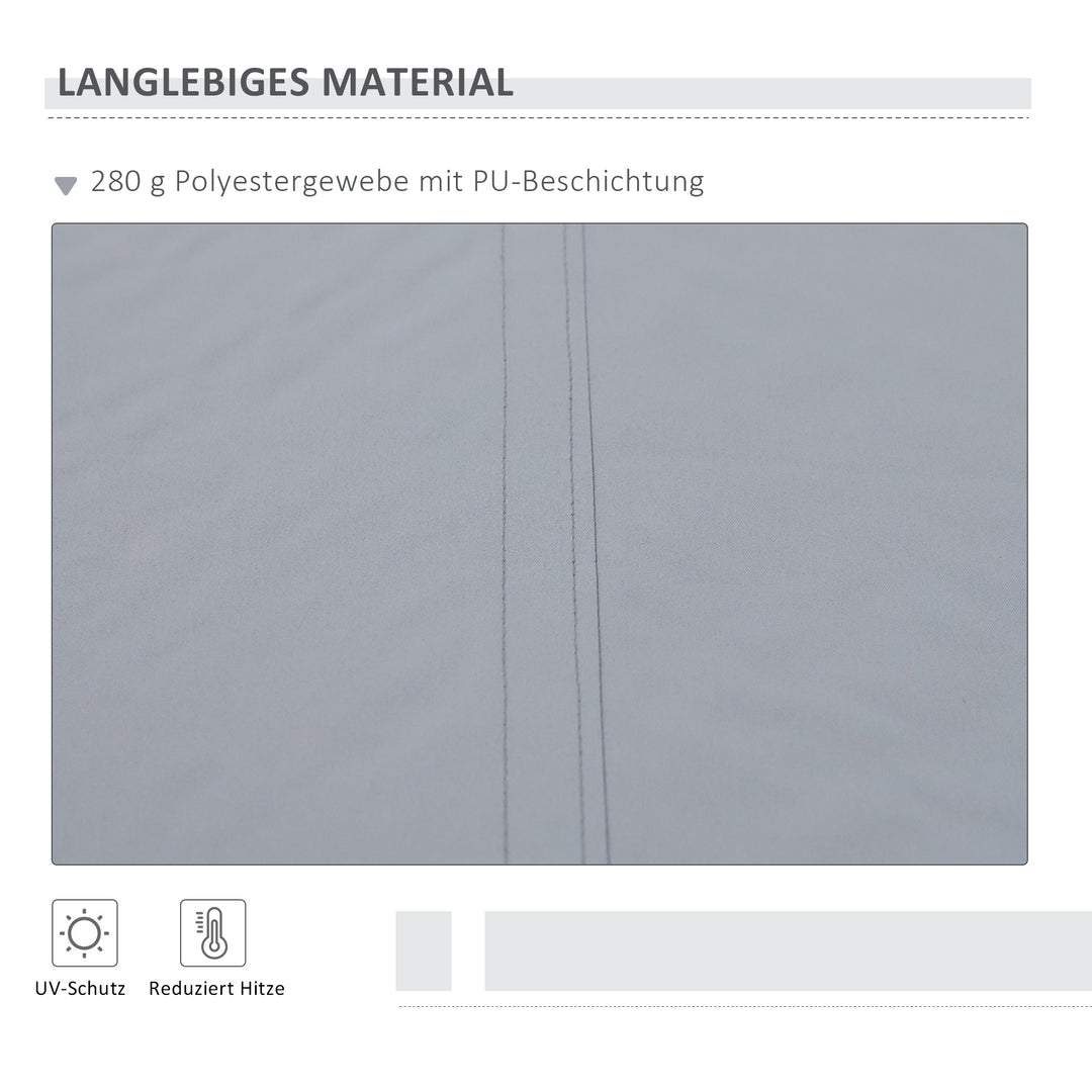 Markise, 3,95 x 2,45 m, solsejl, udtrækkeligt, med håndsving, metalramme, polyester, grå/hvid