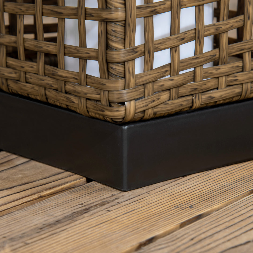 Udendørslampe, havelampe, solcelledrevet, 8 timers lysvarighed, automatisk tænding, rottinglook, 15,5 x 15,5 x 46 cm