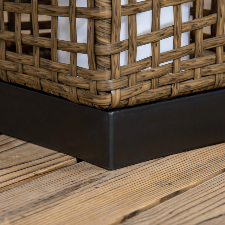 Udendørslampe, havelampe, solcelledrevet, 8 timers lysvarighed, automatisk tænding, rottinglook, 15,5 x 15,5 x 46 cm