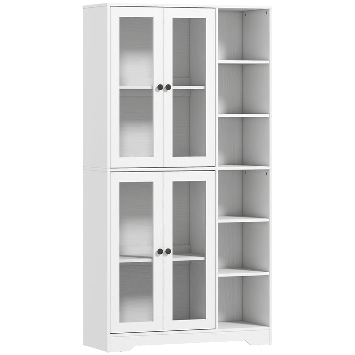 Køkkenskab med vitrinelåger, hylder, åben opbevaring, 172 cm høj, MDF, hvid