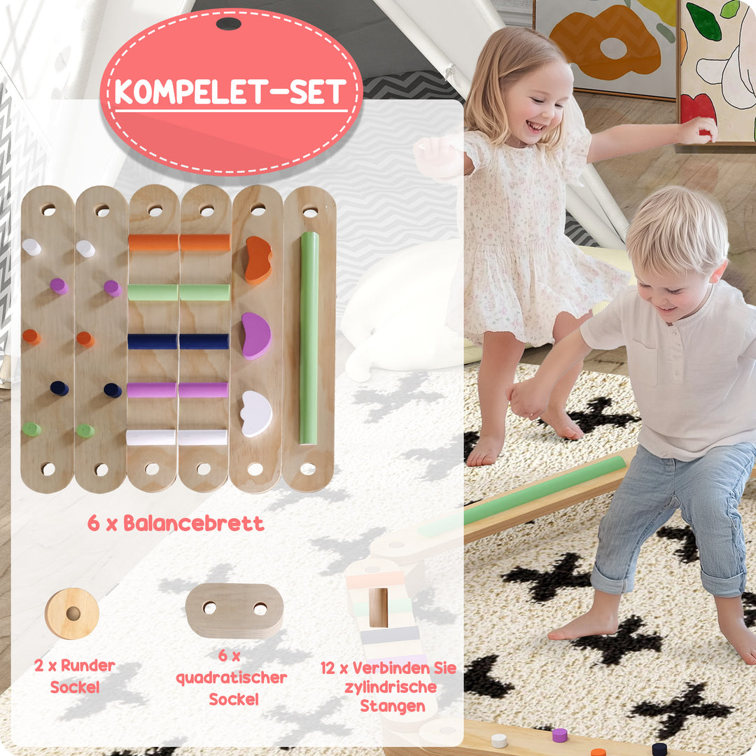 Træbalancebomsæt til børn i alderen 3-8 år, dobbeltsidede balancebrætter til legende koordination