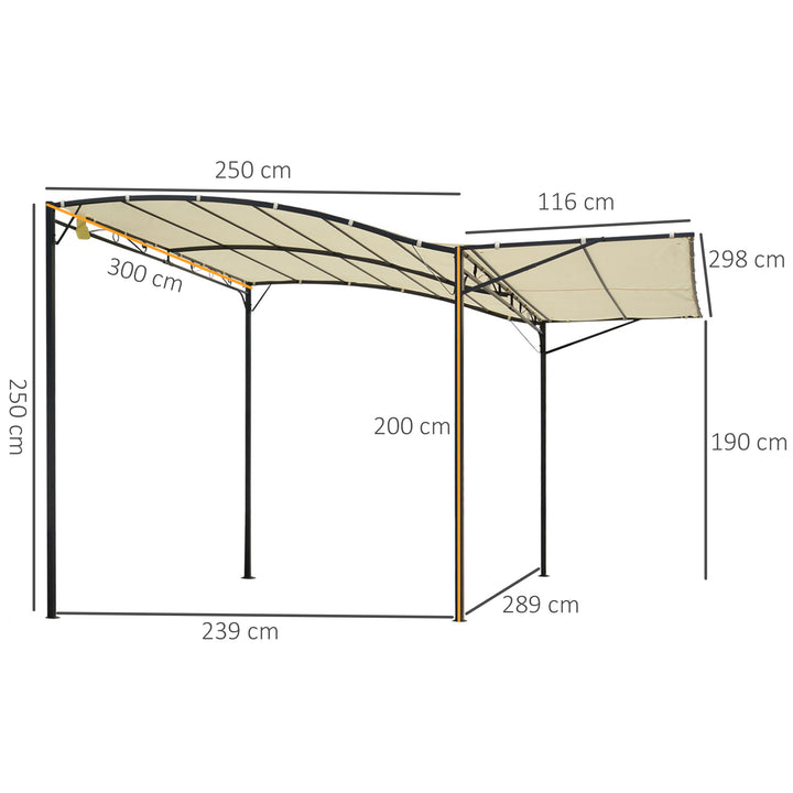 Pavillon med foldbar tagforlænger, vejrbestandig, 3 x 2,5 m, cremehvid
