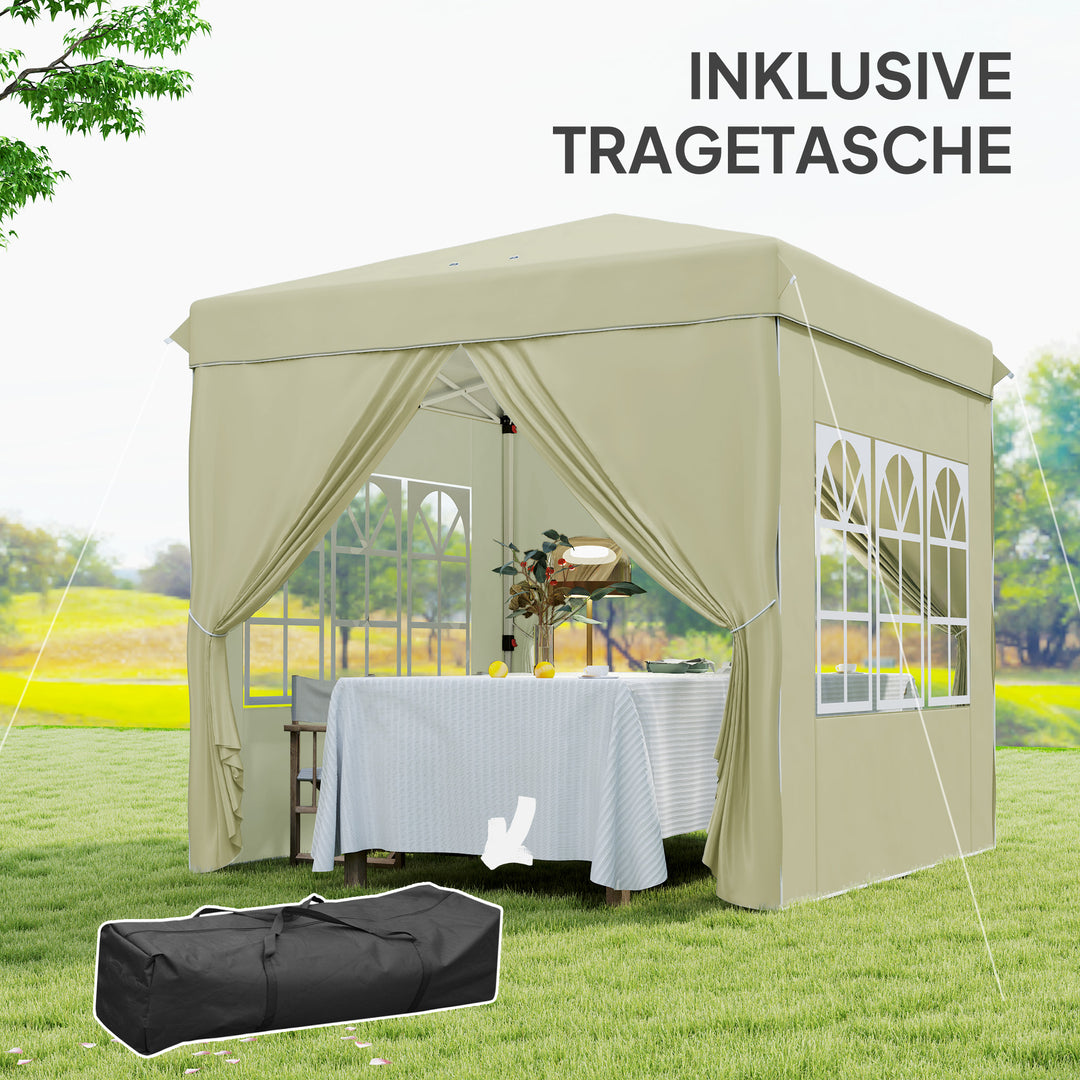 2,5 x 2,5 m pop-up pavillon med sidevægge og bæretaske, UPF50+ højdejusterbart havetelt, cremehvid