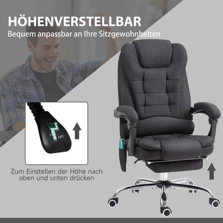 Kontorstol med massagefunktion, ergonomisk skrivebordsstol med lænefunktion og varmefunktion, højdejusterbar, sort