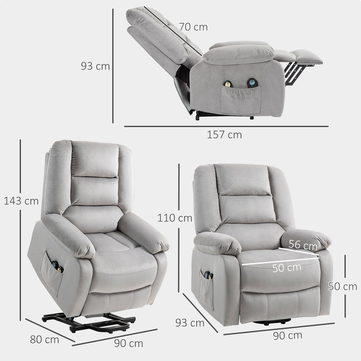 Hævestol med massagefunktion, 90x93x110cm, lysegrå