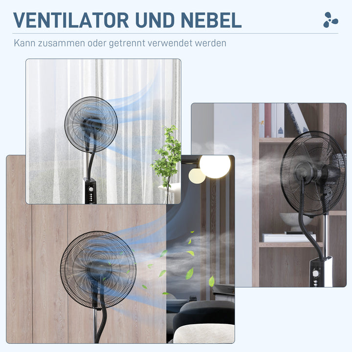 2-i-1 ventilator med luftfugter, 3 hastigheder, timerfunktion, 3L tank, 44,5 x 38,5 x 120 cm, sort