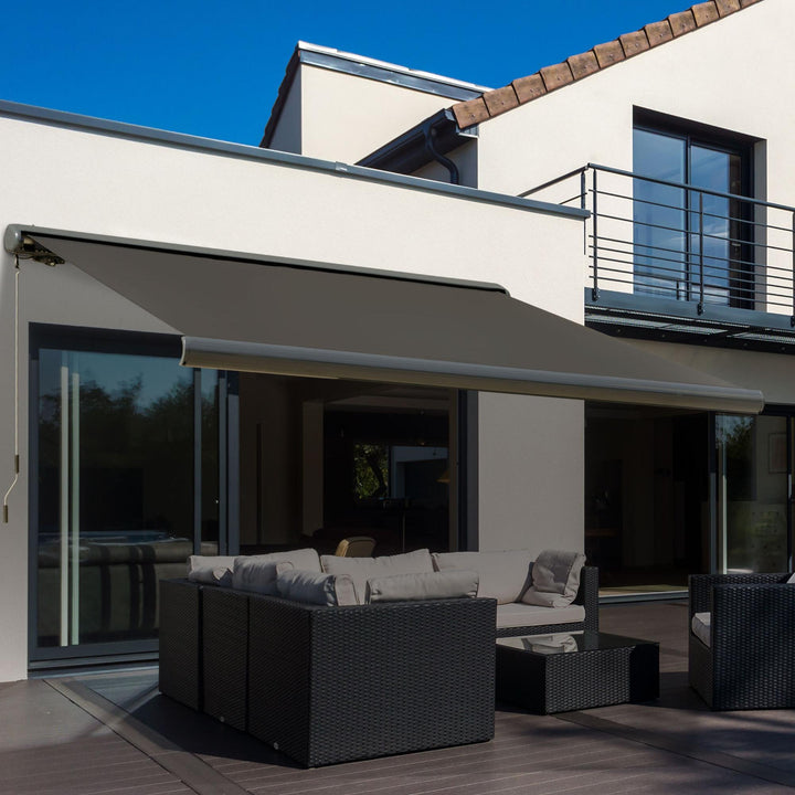 Elektrisk markise, med fjernbetjening, inklusive samlesæt, metalramme, mørkegrå, 3 x 2,5 m