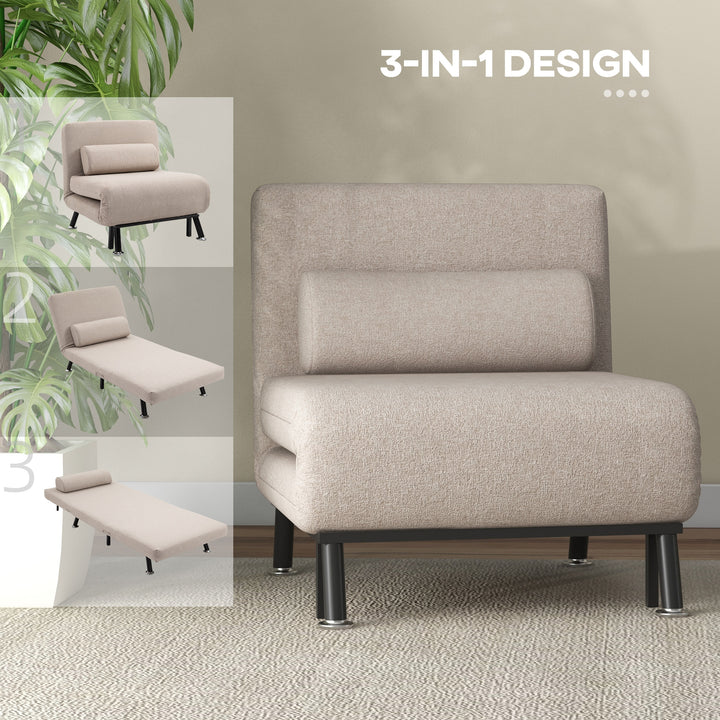 Klapstol med sengefunktion, foldbar afslapningsstol i linnedlook, justerbar ryglæn, 75 x 70 x 75 cm, beige