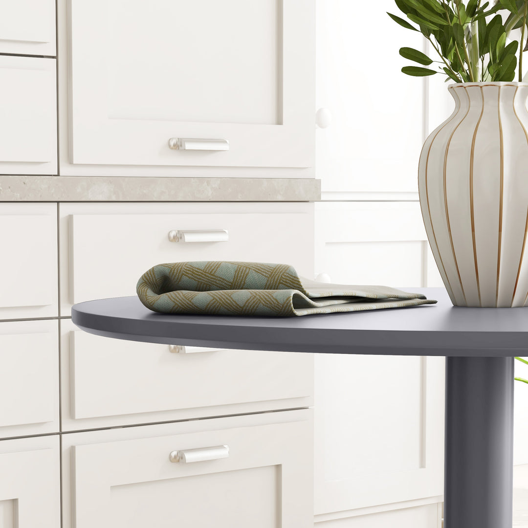 Spisebord til 2 personer, rund bordplade, stålfod, grå, 70 x 70 x 75 cm