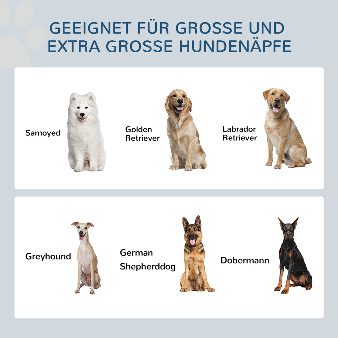 2-I-1 hævet hundeskål, højdejusterbar foderskål med stativ, 2 x 2l skåle i rustfrit stål, hvid