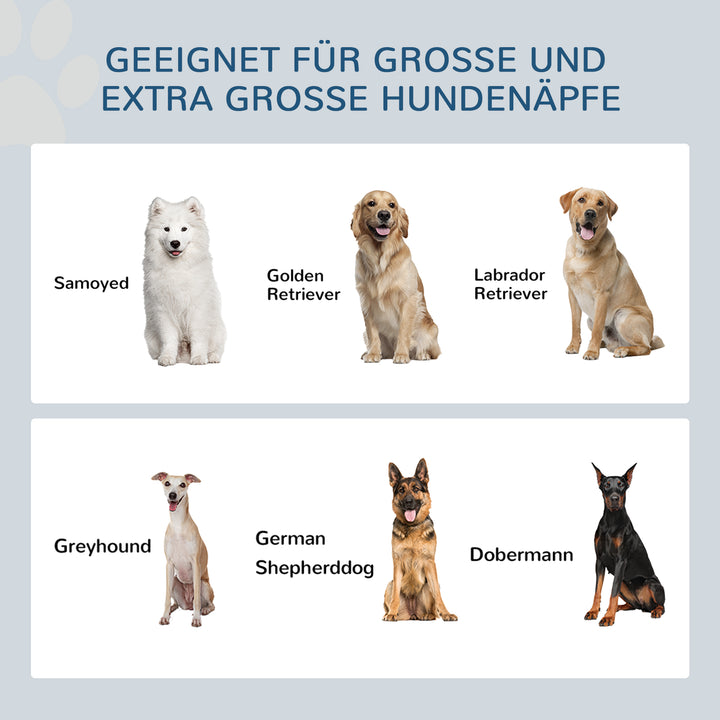 2-I-1 hævet hundeskål, højdejusterbar foderskål med stativ, 2 x 2l skåle i rustfrit stål, hvid