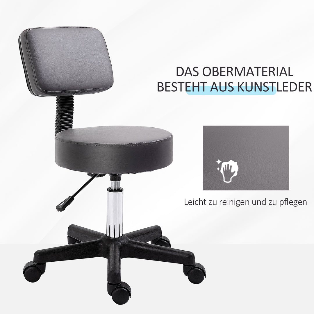 Salonskammel, højdejusterbar, ergonomisk, 360° drejelig, 5 hjul, syntetisk betræk, grå