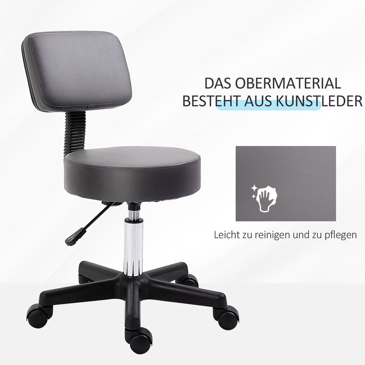 Salonskammel, højdejusterbar, ergonomisk, 360° drejelig, 5 hjul, syntetisk betræk, grå