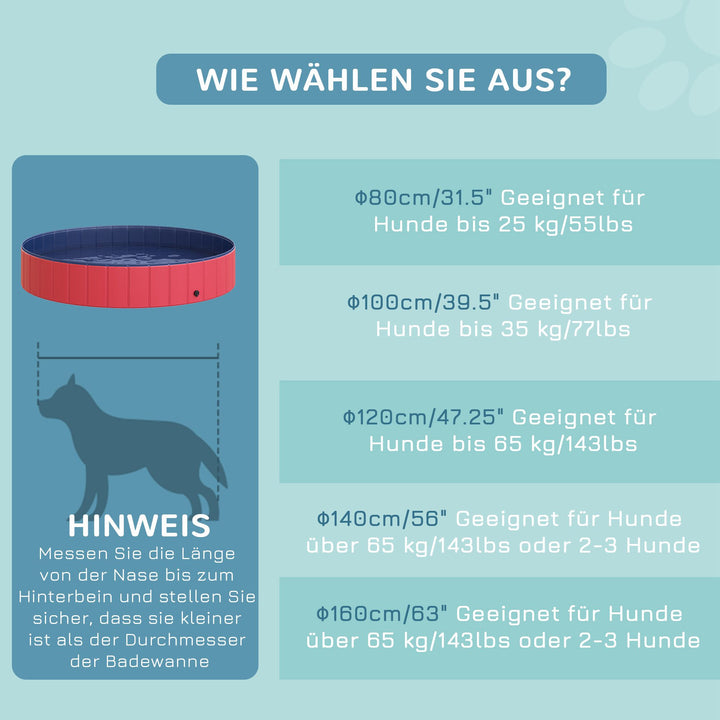Sammenklappeligt hundebadekar, hundebassin, børnebassin, swimmingpool, vandbassin til hunde og katte, swimmingpool af plastik og træ, rød, Ø160 x 30H cm
