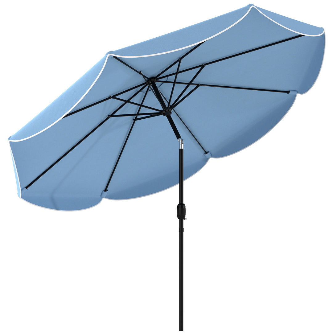 Rund parasol, balkonparasol, strandparasol med 3 vippepositioner, håndsving, 8 ribber, Ø265 x 235H cm, himmelblå