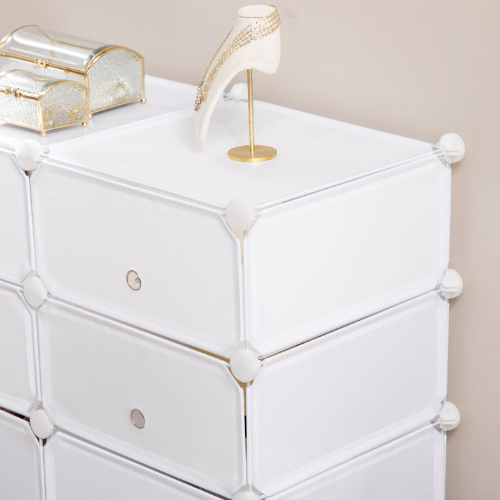 Skoskab, hylde med opbevaringsbokse, garderobe, plast, stål, hvid, 75 x 37 x 73 cm