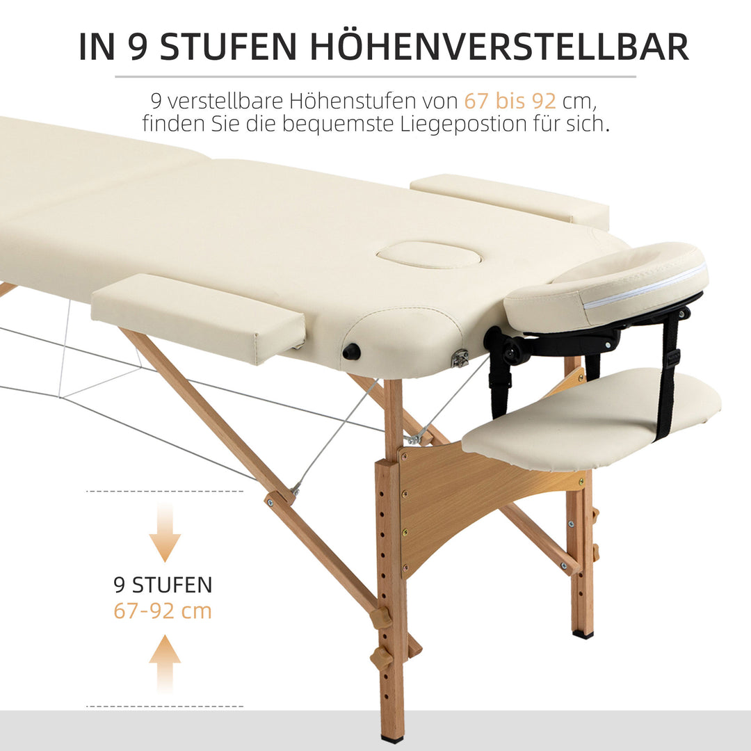 Massagebriks, foldbar massagesofa, højdejusterbar massagebænk til spa, salon, kunstlæder, træ, cremehvid