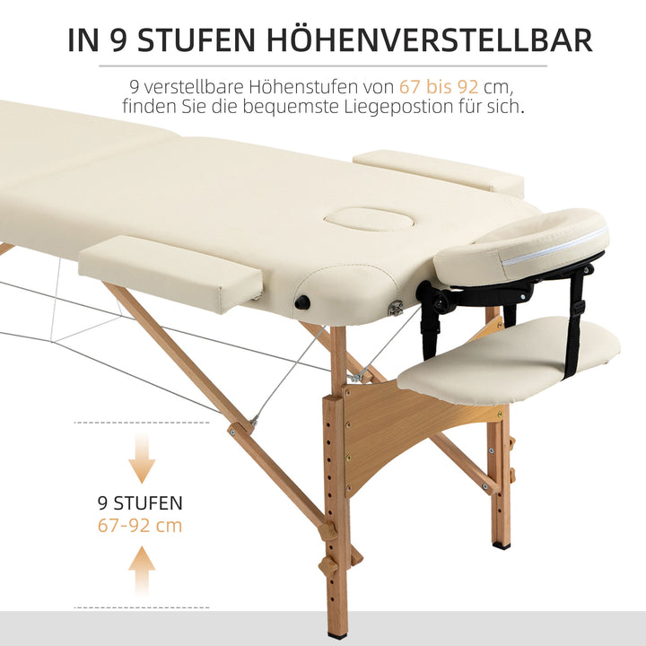 Massagebriks, foldbar massagesofa, højdejusterbar massagebænk til spa, salon, kunstlæder, træ, cremehvid