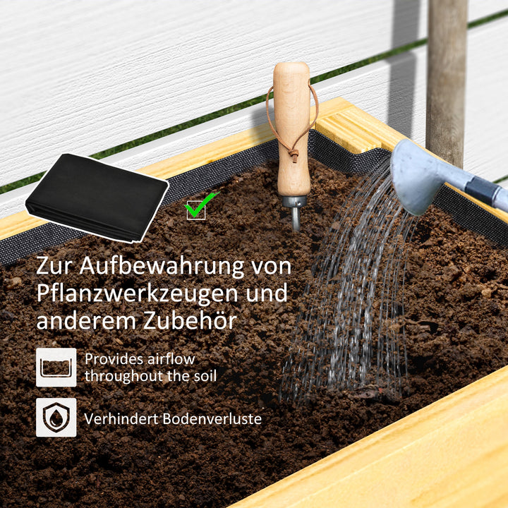 Blomsterkasse med nederste hylde, træbed med fleeceforing og drænhuller, 100 x 30 x 70,5 cm, naturtræ