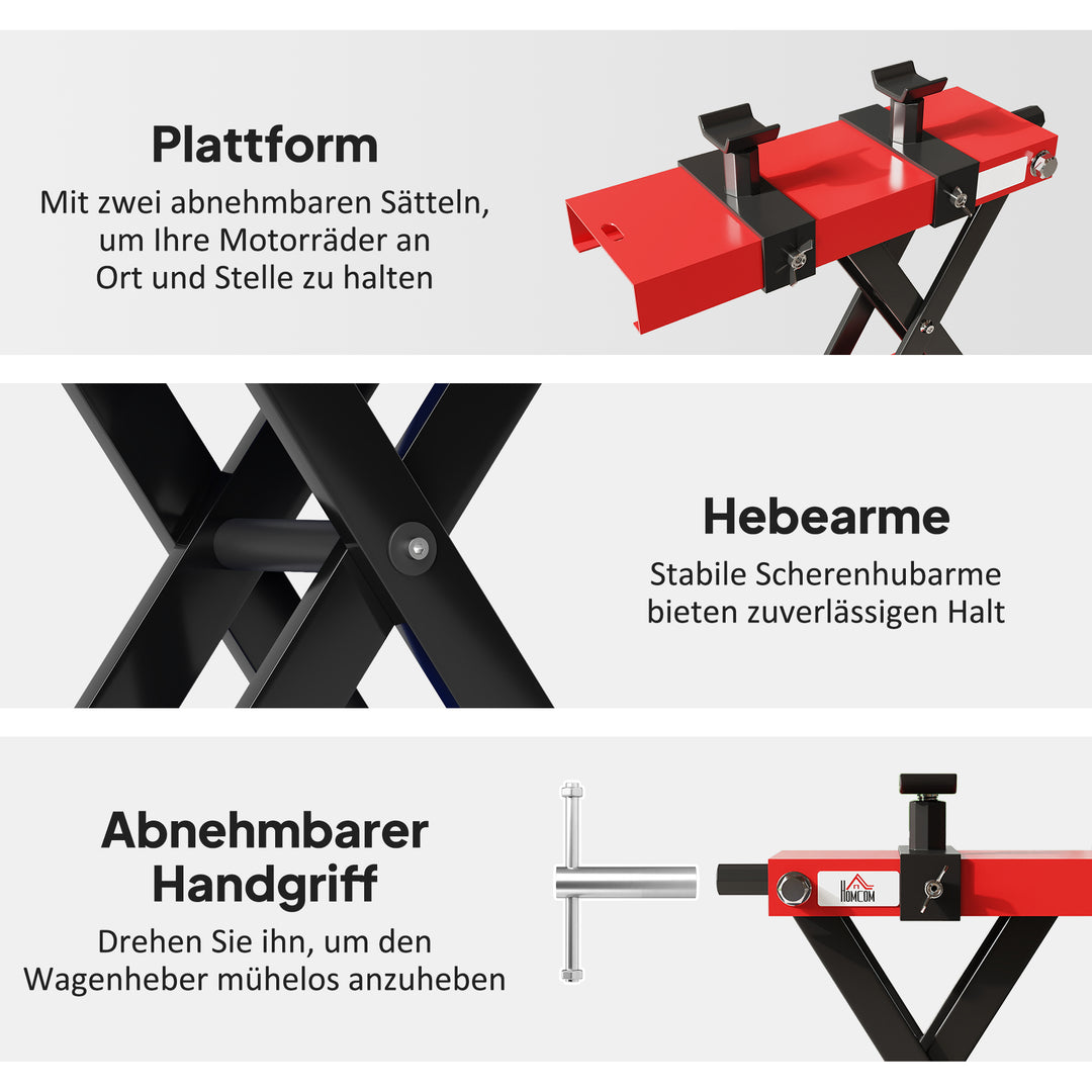 Motorcykeldonkraft 500 kg lastkapacitet motorcykelløft 95-400 mm højdejusterbar 45 x 15 x 9,5-40 cm rød
