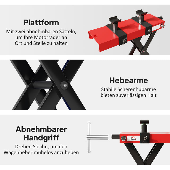Motorcykeldonkraft 500 kg lastkapacitet motorcykelløft 95-400 mm højdejusterbar 45 x 15 x 9,5-40 cm rød