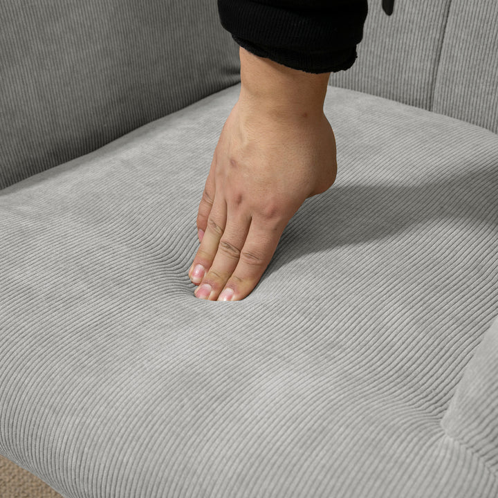 Accentstol med skammel, fløjlsbøjlelænestol, lænestol med træben, til stue, grå