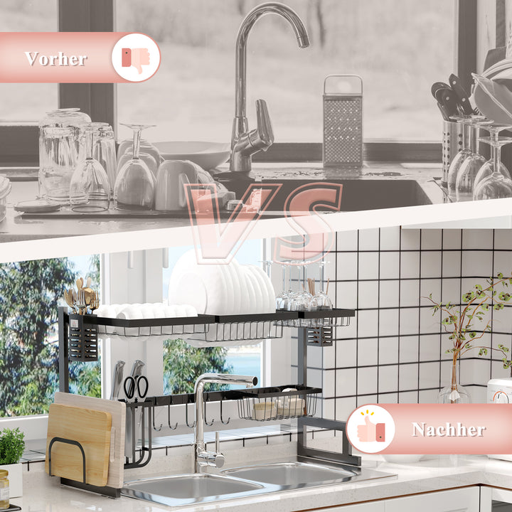 Opvaskestativ, modulær metalopvaskeholder, kan holde op til 23 kg, sort