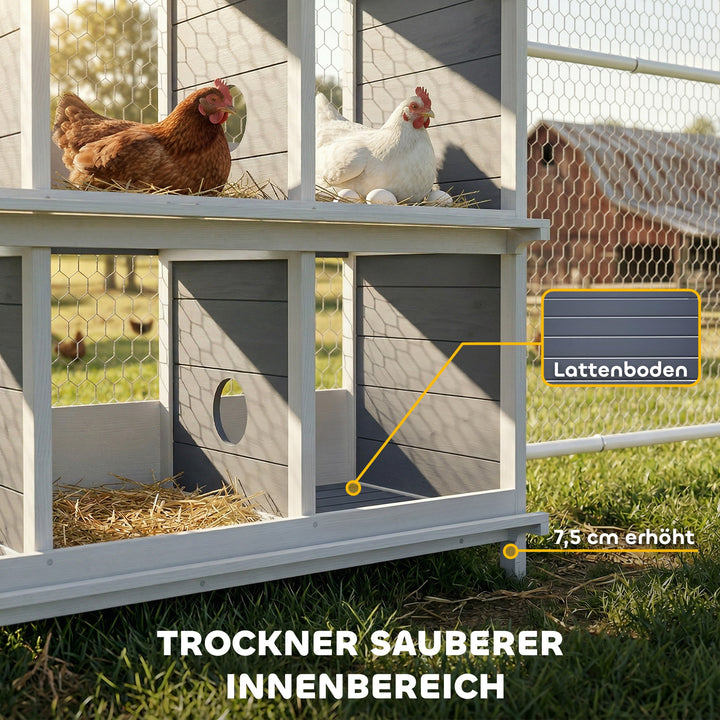 Redekasse til kyllinger, hævet trækyllingerede med 6 rum, 2 siddepladser til smådyrsbur 102 x 50 x 91 cm, grå