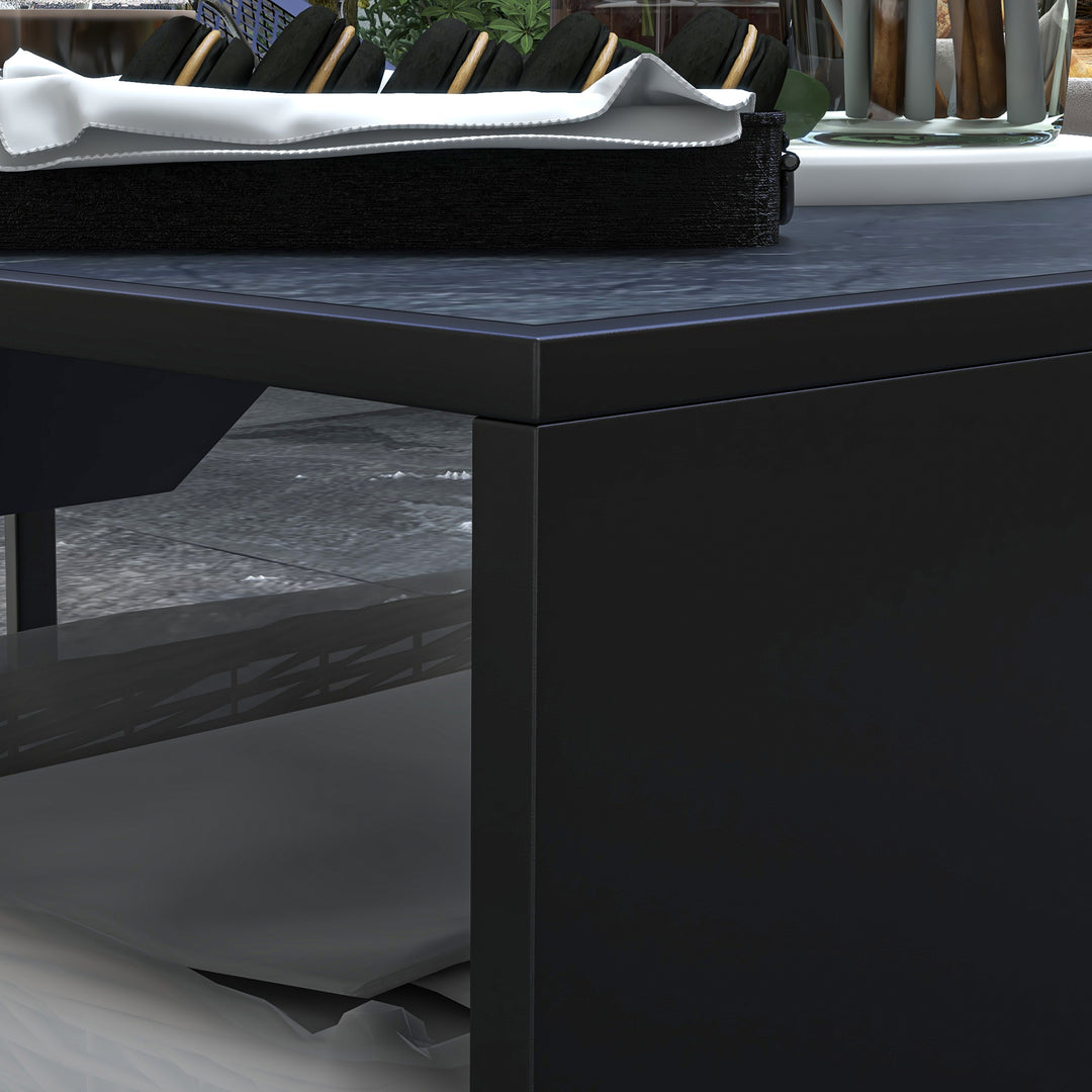 2-I-1 bålskål, bordplade med keramiske fliser, poker, rustfri, 101 x 51 x 56 cm, sort